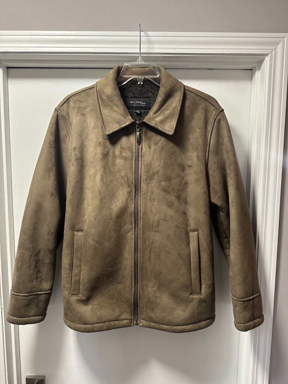 Men's Brown Faux Suede Axcess Jacket Lined Size L
